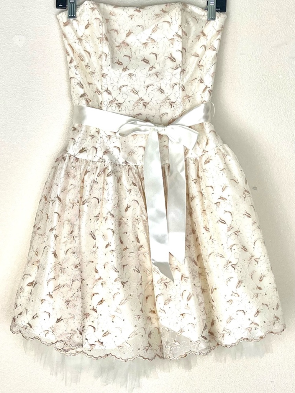 Jessica McClintock vintage cream gold embroidered tulle party dress size 6
